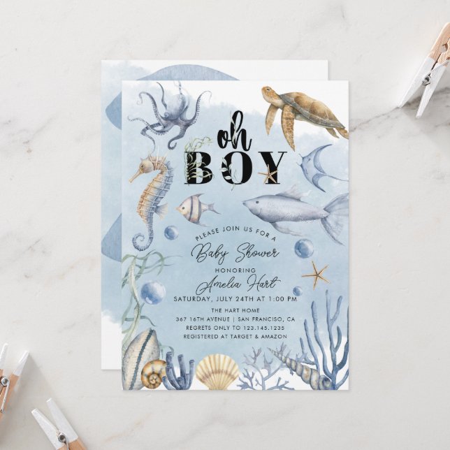 Under the Sea Cute Baby Shower Invitation (Front/Back In Situ)