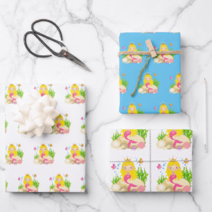 Under the Sea Cute Blonde Mermaid Custom Name Wrapping Paper Sheet