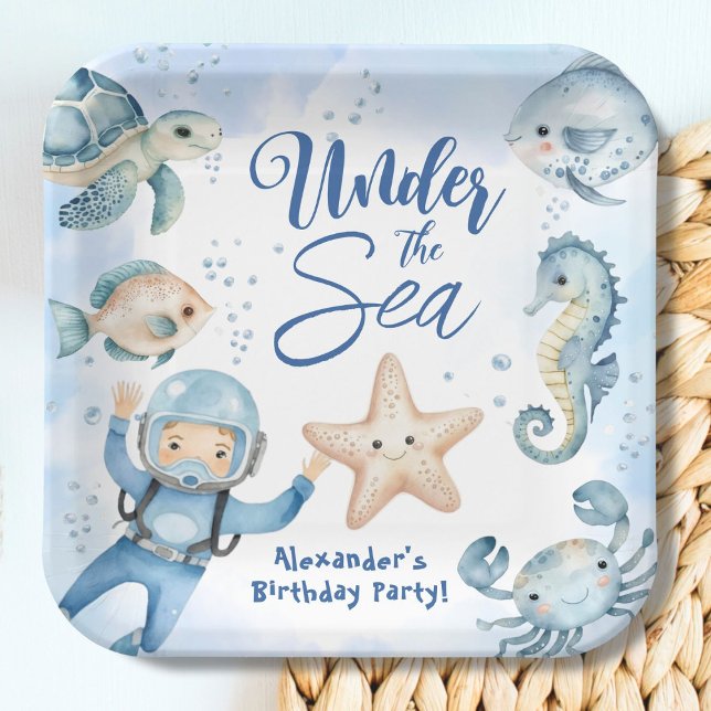 Under The Sea! Cute Boy Blue Ocean Birthday Party Paper Plate (Creator Uploaded)