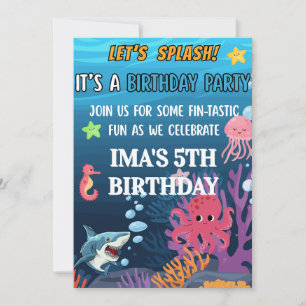 Under the Sea Cute Cartoon Birthday Invitation