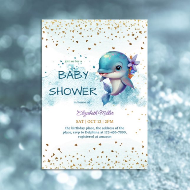 Under the Sea Cute Dolphin Baby Boy Shower Invitation (Creator Uploaded)
