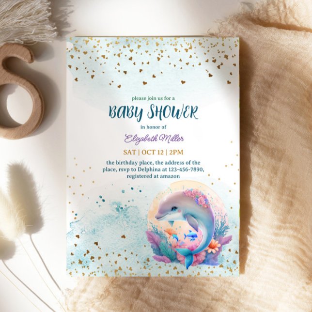 Under The Sea Cute Dolphin Baby Girl Shower Invitation (Creator Uploaded)