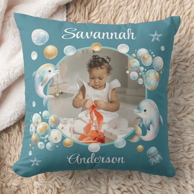 Under the Sea Cute Dolphin Photo Girly  Cushion (Creator Uploaded)