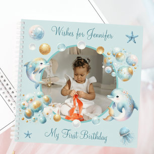 Under the Sea Cute Dolphins Birthday Guest Book