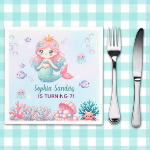Under the sea - Cute Mermaid Birthday Girl Napkin