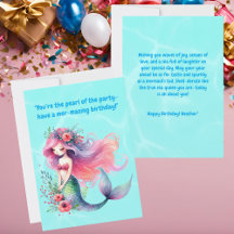 Under The Sea Cute Mermaid  Birthday Greeting Card