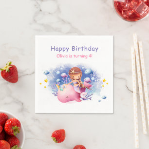 Under the Sea, Cute Mermaid Birthday Napkin