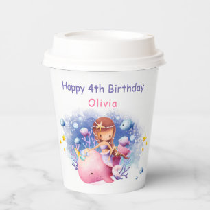 Under the Sea, Cute Mermaid Birthday Paper Cups