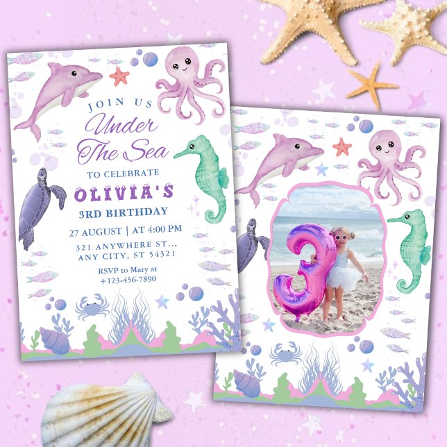 Under the Sea Cute Ocean Animals 3rd Birthday Invitation (Creator Uploaded)
