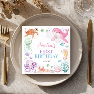 Under the Sea Cute Ocean Animals Birthday Napkins