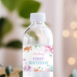 Under the Sea Cute Ocean Animals Birthday Water Bottle Label