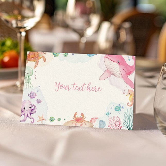 Under the Sea Cute Ocean Animals Food Tent Place Card (Creator Uploaded)