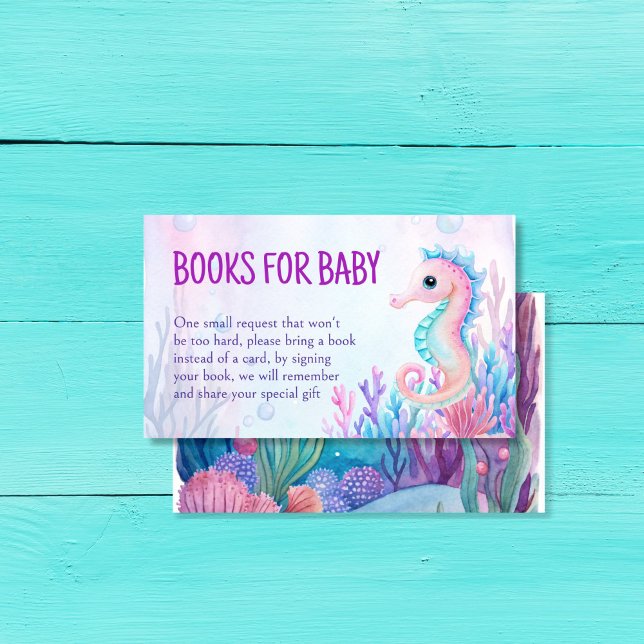 Under the sea cute seahorse purple book request enclosure card (Under the sea cute sea horse  purple book request enclosure card books for baby cards)