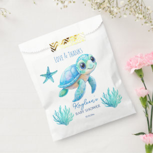 Under the sea cute turtle aqua blue baby shower favour bags
