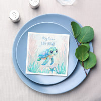 Under the sea cute turtle aqua blue baby shower
