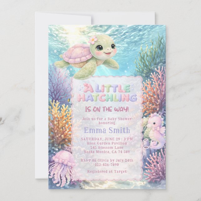Under the Sea Cute Turtle Girl Baby Shower Invitation (Front)