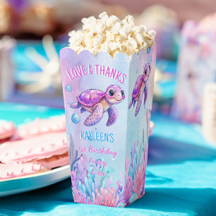 Under the sea cute turtle pink purple birthday favour box