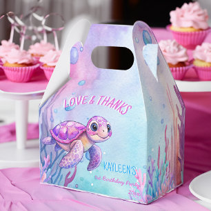 Under the sea cute turtle pink purple birthday favour box
