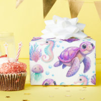 Under the sea cute turtle pink purple birthday