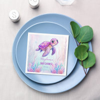 Under the sea cute turtle purple pink baby shower