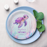 Under the sea cute turtle purple pink baby shower paper plate<br><div class="desc">Under the sea cute sea turtle pink purple baby shower monogram personalised printed paper plates template,  sip and sea baby boy girl shower personalised table decor</div>