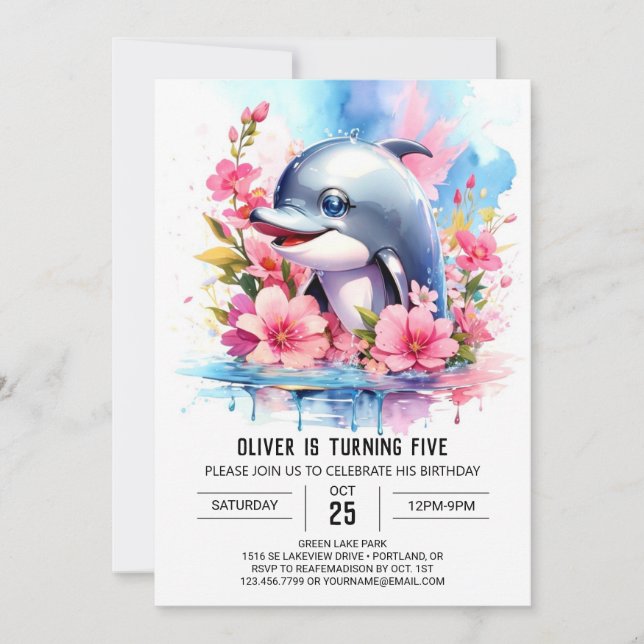 Under the Sea Dolphin Birthday invitation (Front)