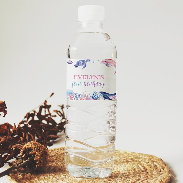 Under The Sea Dolphin Birthday Water Bottle Label (Creator Uploaded)