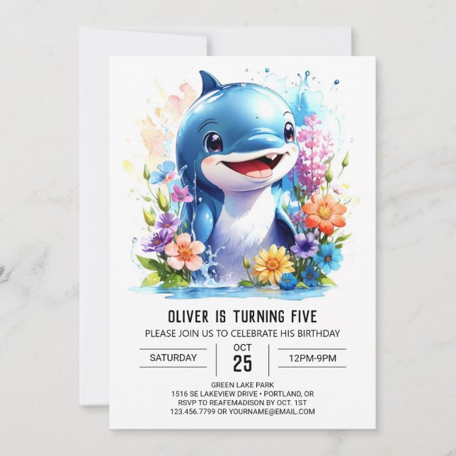 Under the Sea Dolphin Delight Birthday Invitation (Front)