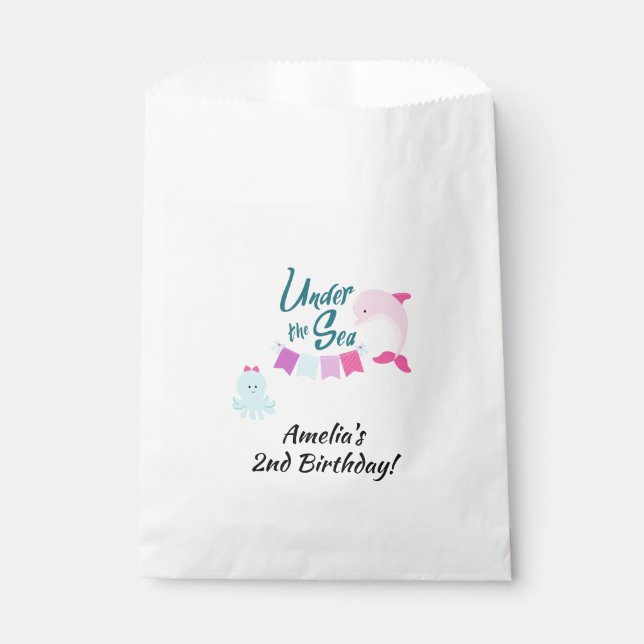 Under the Sea Dolphin | Girl's Birthday Party Favour Bags (Front)
