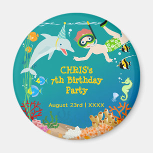 Under the sea dolphins and boy birthday party magnet