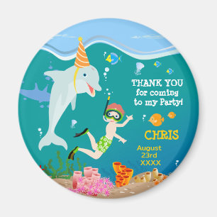 Under the sea dolphins and boy birthday party magnet