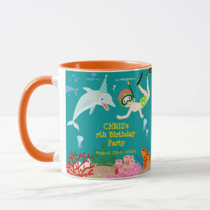 Under the sea dolphins and boy birthday party mug