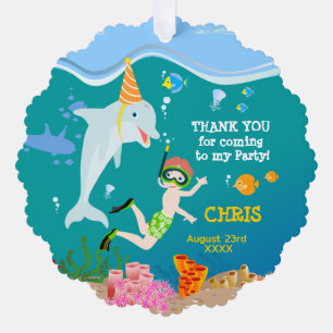 Under the sea dolphins and boy birthday party tree decoration card