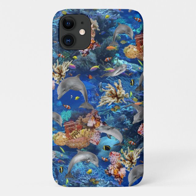 Under the Sea Dolphins and Coral Reef Case-Mate iPhone Case (Back)