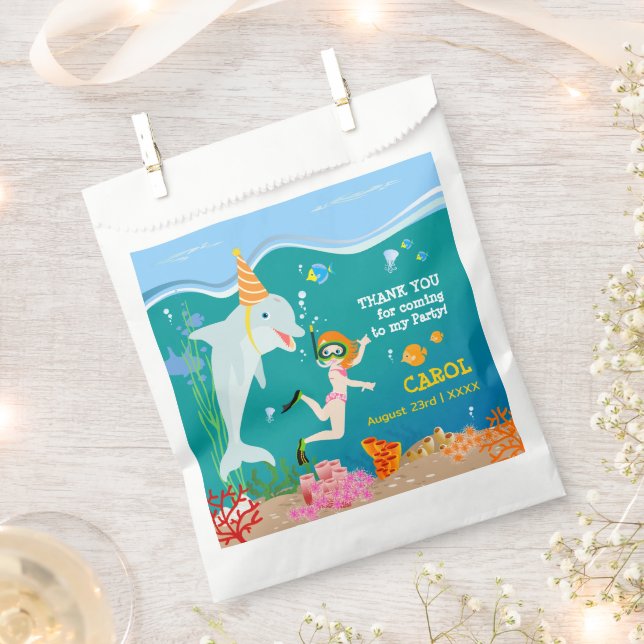 Under the sea dolphins and girl Birthday Party Favour Bags (Clipped)