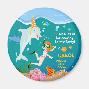 Under the sea dolphins and girl Birthday Party Magnet