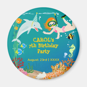 Under the sea dolphins and girl Birthday Party Magnet