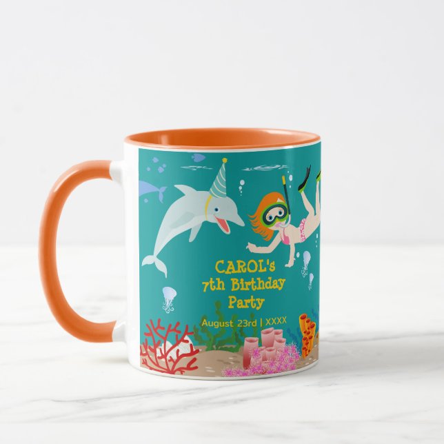 Under the sea dolphins and girl Birthday Party Mug (Left)