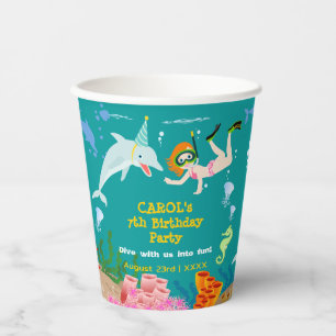 Under the sea dolphins and girl Birthday Party Paper Cups
