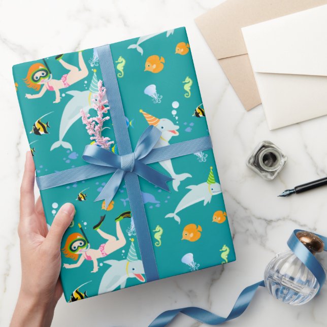 Under the sea dolphins and girl Birthday Party Wrapping Paper (Gifting)
