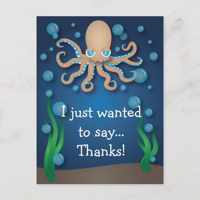 Under the Sea Ecru Octopus Thank You Postcard (Front)