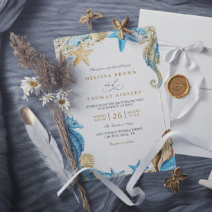 Under the Sea Elegant Watercolor QR Code Wedding Invitation