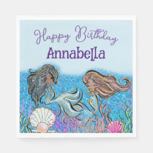 Under the Sea Enchanted Black Mermaids Napkin