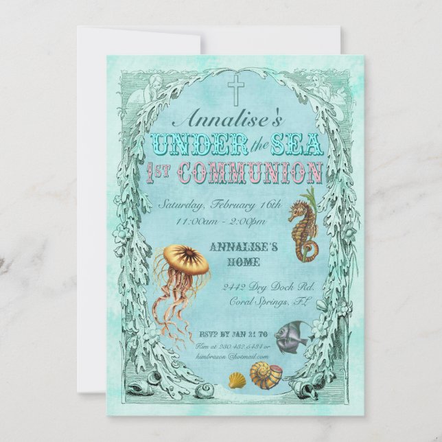Under the Sea First Communion Invitation - Pink (Front)