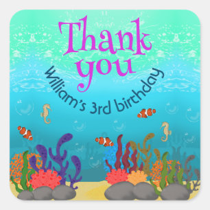 Under The Sea Fish and Sea Horse With Bubbles Square Sticker