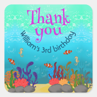 Under The Sea Fish and Sea Horse With Bubbles Square Sticker