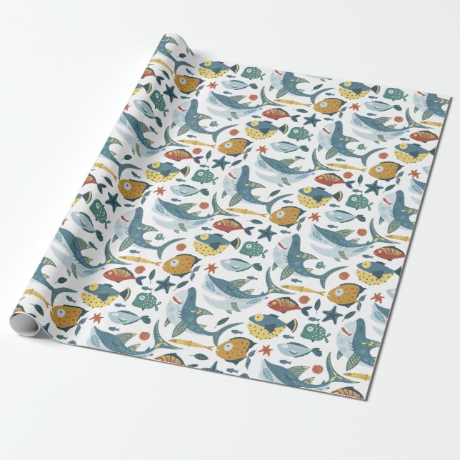 Under The Sea Fish Shark Ocean Wrapping Paper (Unrolled)