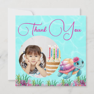Under The Sea Floral Sea Turtle Photo Birthday Thank You Card