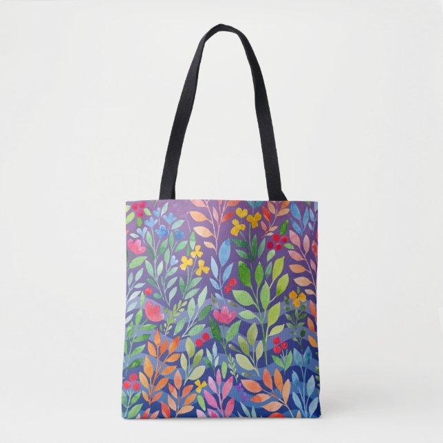 Under the Sea Floral Watercolor Purple Tote Bag (Front)