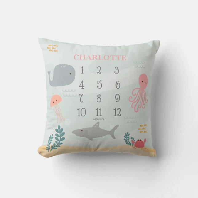 Under The Sea Friends Girl Milestone Cushion (Front)